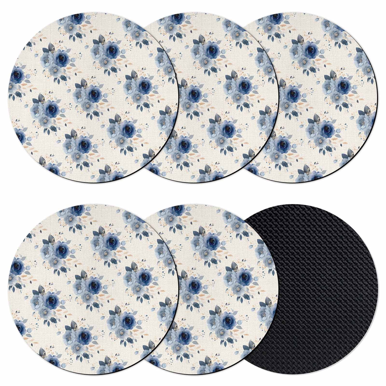 Work Coasters Navy Blue Spring Floral Coasters Set of 6, Absorbent Coasters for ...