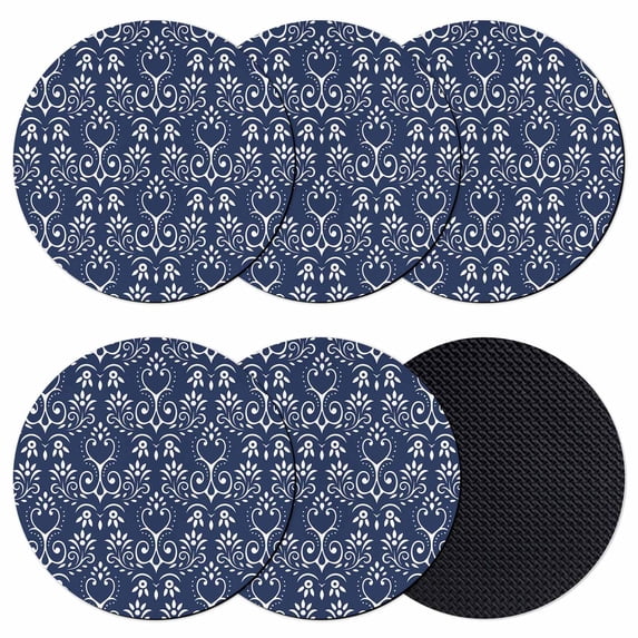 Navy Blue Spring Floral Coasters Set of 6, Absorbent Coasters for Drinks, Modern Abstract Art Farmhouse Coaster for Desk Coffee Table Protection, Home Decor House Warming Gifts 4"