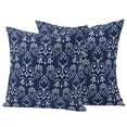 thumbnail image 1 of Navy Blue Spring Floral Outdoor Waterproof Pillow Covers, Modern Abstract Art Farmhouse Decorative Square Throw Pillowcase Sofa Cushion Sham for Patio/Couch/Chair, 18"x18" 2 Pack, 1 of 8