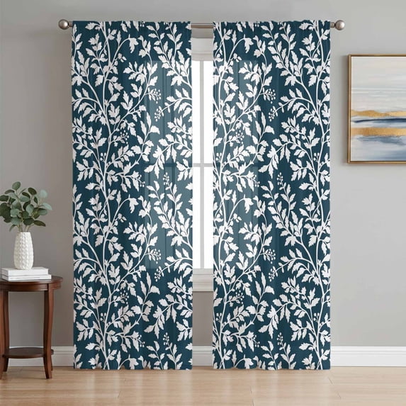 Navy Blue Spring Floral Sheer Curtains 63 Inch Length 2 Panels Set Window Treatments, Farmhouse Flowers Elegant Pastoral Rod Pocket Semi Curtains for Living Room/Bedroom/Kitchen Décor, 104"W x 63"L