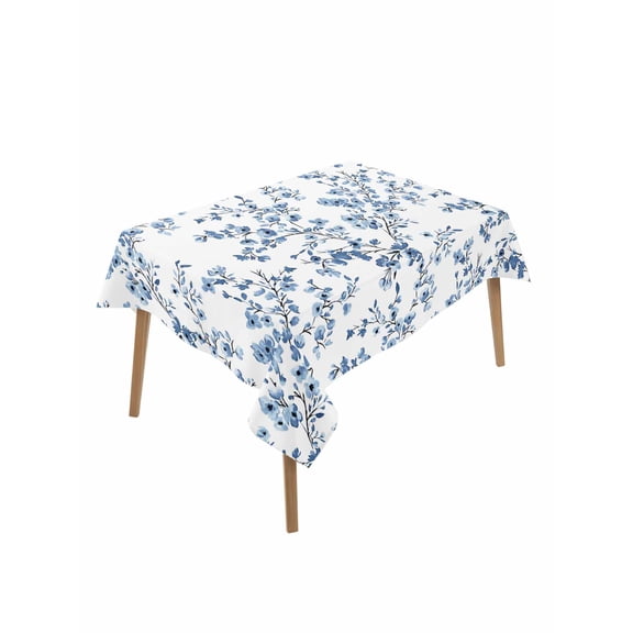Navy Blue Spring Floral Table Cloth, Waterproof Tablecloth for Rectangle Tables, Elegant Pastoral Flowers Reusable Washable Fabric Table Cover for Restaurant Kitchen Dining Tables 52"x70"