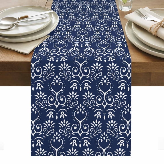 Navy Blue Spring Floral Table Runner - 120 Inch Long, Kitchen Dining Table Runner Dresser Scarves, Modern Abstract Art Farmhouse Farmhouse Decor for Coffee Tables Wedding Party Banquet