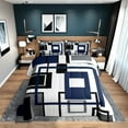 thumbnail image 1 of Navy Blue Square Comforter Set For Teen Queen Lack White Grey Geometric Quilt Comforter Geometry Striped Bedding Set Men,Abstract Line Grids Bed Set Insert Modern Bedroom Decor 3 Pcs, 1 of 6