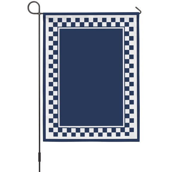 Navy Blue Square House Flag 28 x 40 Inches, Graphic Retro Blue White Checkered Border Weather Proof Outdoor Patio Flags Double Sided Small House Decoration for Yard Lawn Outside Home