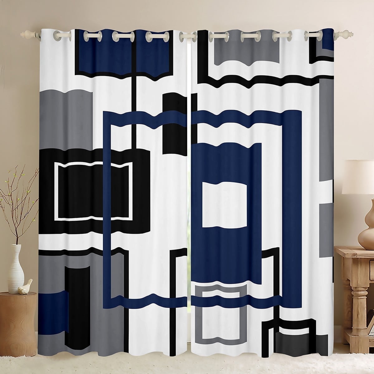 Navy Blue Square Window Curtains For Teen Bedroom 42\, image size:1200x1200