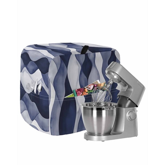 Navy Blue Stand Mixer Dust Cover with Storage Pocket & Handles, Modern Moire Abstract Ripple Geometric Fits All Tilt Head & Bowl Lift Kitchen Appliance Cover Organizer Bag Accessories, 6-8 Quart