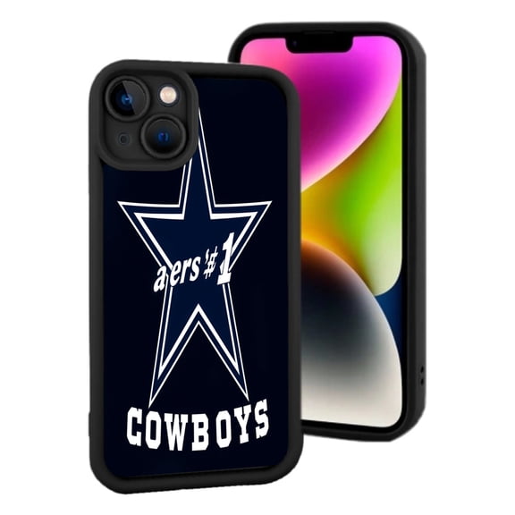 Navy Blue Star Design iPhone 15 Case - Lightweight Yellowing Resistant Features ' aers # 1 ' & ' COWBOYS ' Text Perfect for Fans