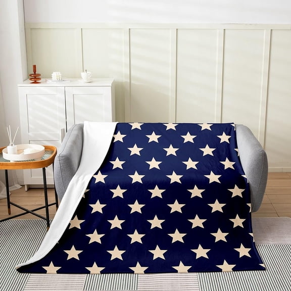 Navy Blue Star Sherpa Fleece Throw Blanket for Couch Bed