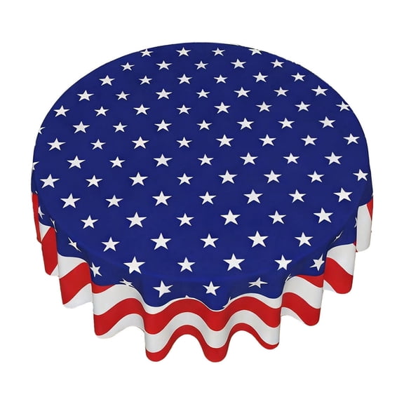 Navy Blue Star Tablecloth Round 59.06 Inch Independence Day Decor Table Cloths Polyester Fabric July 4th Memorial Day Patriotic Table Cover for Kitchen Dining Room Picnic Party Outdoor