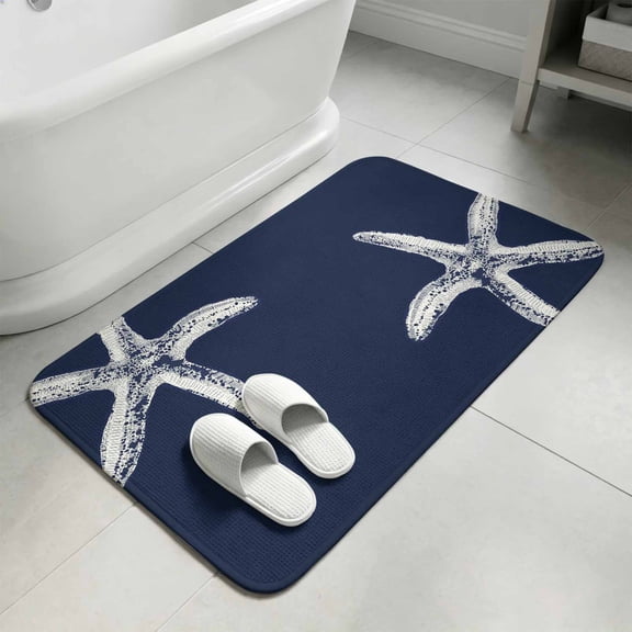 Navy Blue Starfish Coastal Bathroom Rugs Non Slip Washable Bath Mat Absorbent Front Door Mat Seaside Nautical Summer Ocean Indoor Doormat for Kitchen Entryway Shower Decor Accessories 15.7"x23.6"