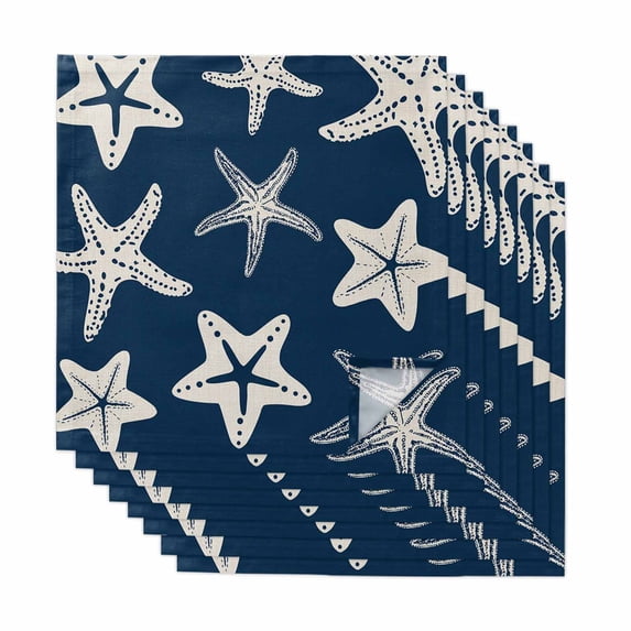Navy Blue Starfish Coastal Cloth Napkins, Nautical Summer Ocean Abstract Art Washable and Reusable Dinner Napkins Set of 8, Table Napkin for Kitchen Party Birthday Wedding Hotel Housewarming 20"x20"