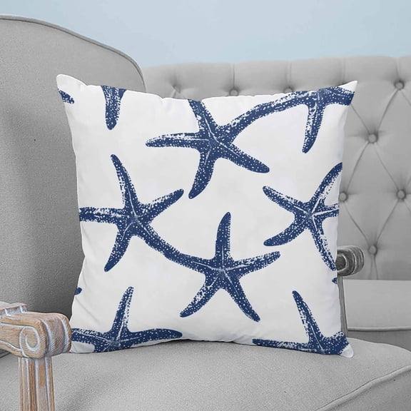 Navy Blue Starfish Coastal Decorative Pillowcase 24''x24'', Nautical Summer Beach Sea Throw Pillow Covers Soft Cushion Case for Couch Sofa Bedroom Living Room, Pillowcase Boho Decor