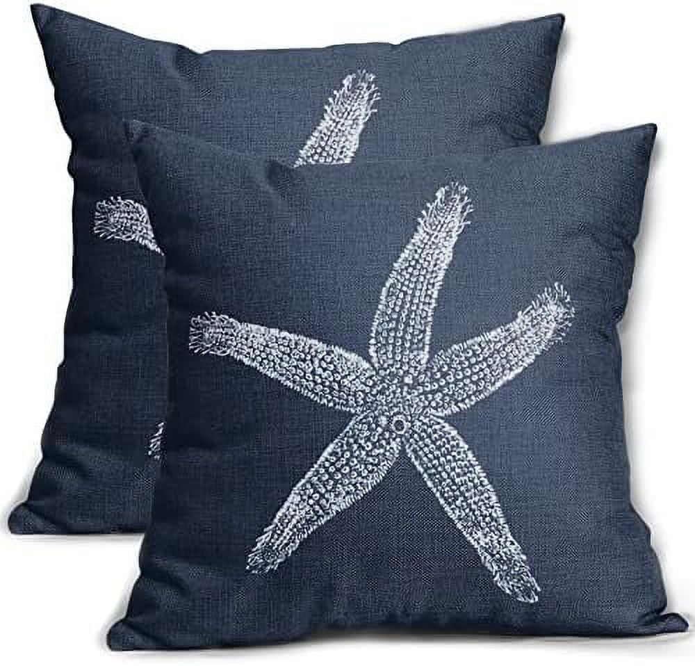 Navy Blue Starfish Pillow Covers 18X18 Inch Coastal Beachy Theme Throw