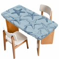 thumbnail image 1 of Navy Blue Starfish Table Cloths for 6 Foot Rectangle Tables, Coastal Ocean Summer Sea Nautical Patio Waterproof Elastic Fitted Tablecloths, Washable Rectangular Table Cover for Camping, 1 of 8