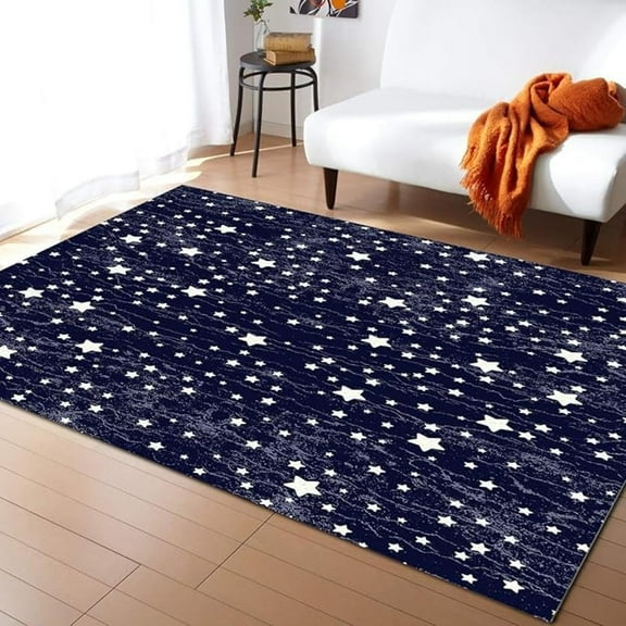 Navy Blue Starry Night Stars Area Rug, Mysterious Starry Sky Living Room Rugs, Indoor Non-Slip Kids Rugs, Machine Washable Breathable Carpet For Front Entrance Floor Decor 1x2ft