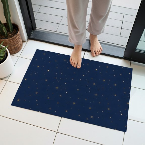 Navy Blue Starry Sky Indoor Door Mat 16x24 Inch Country Farmhouse Minimalist Star Night Front Door Mat Non Slip Washable Entryway Rug Low Profile Dirt Trapper Doormat for Bathroom Kitchen Bedroom