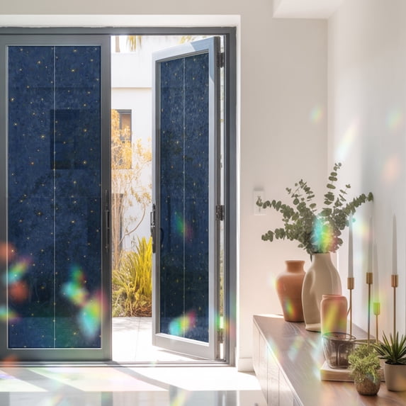 Navy Blue Starry Sky Stars Window Privacy Film, Rainbow Film Decorative ...