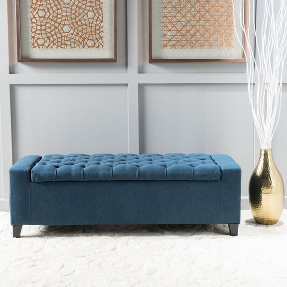 Navy Blue Storage Ottoman for Clutter - Keep Coffee Table Clean, Be a Footrest