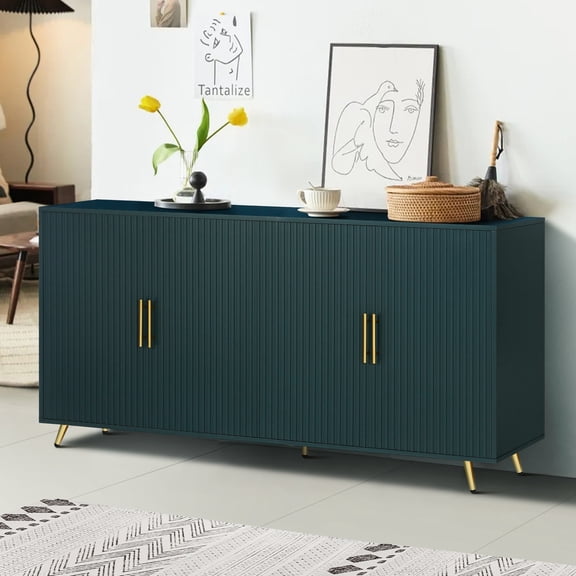 Navy Blue Storage Sideboard | Four-Door Design with Vertical Lines | Brings Fashion and Modern Sense