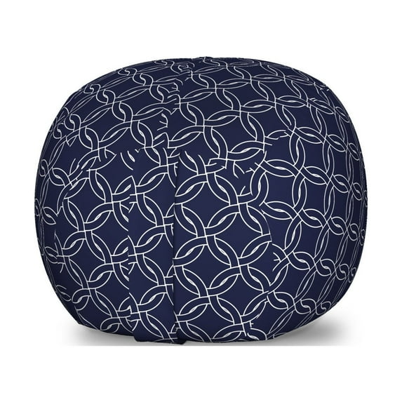 Navy Blue Storage Toy Bag Chair, Abstract Geometric Entangled Circles Ring Shapes Round Marine Sea Motif, Stuffed Animal Organizer Washable Bag, Small Size, Navy Blue White, by Ambesonne