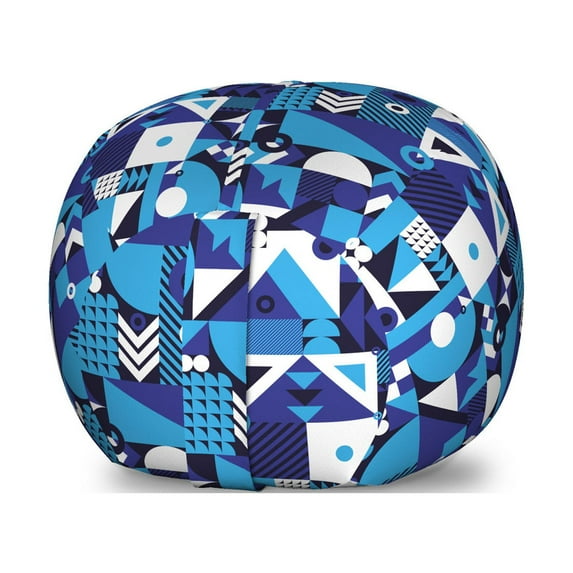 Navy Blue Storage Toy Bag Chair, Contemporary Geometric Mosaic with Rich Modern and Abstract Shapes, Stuffed Animal Organizer Washable Bag, Small Size, Violet Pale Blue White, by Ambesonne