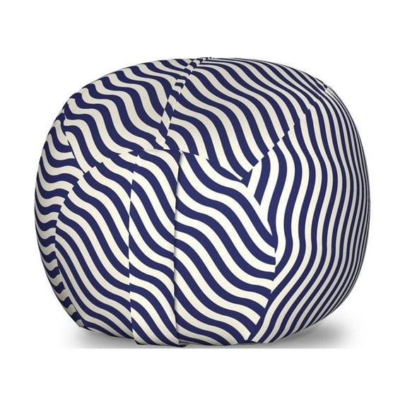 Navy Blue Storage Toy Bag Chair, Wave Like Striped Lines Design on Dark Blue Background Art Print, Stuffed Animal Organizer Washable Bag, Small Size, Dark Blue and White, by Ambesonne