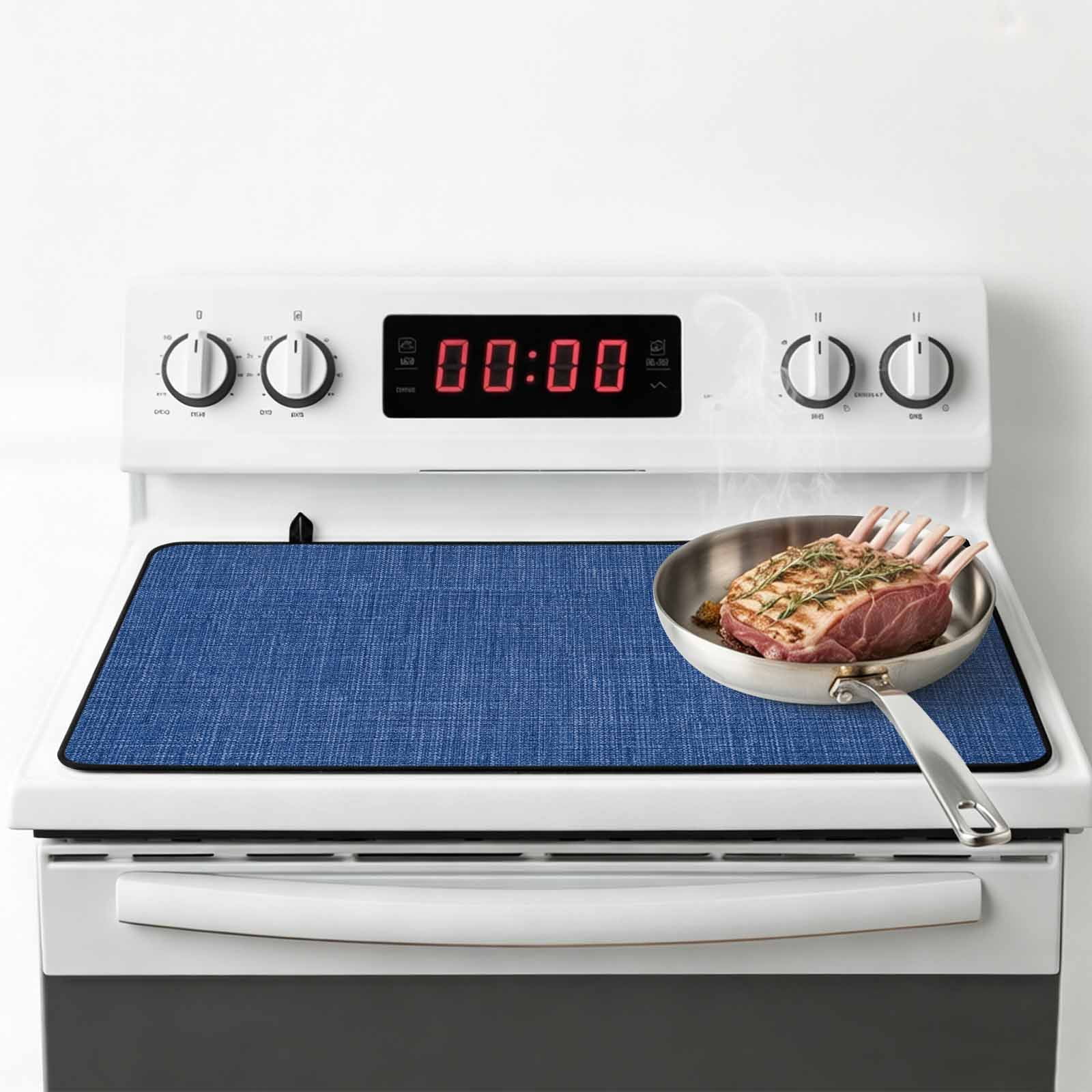 Navy Blue Stove Top Cover for Electric Stove, Heat-proof & Non Slip Glass Top Stove Cover Protector, Vintage Country Monochrome Farmhouse Kitchen Flat Cooktop Rubber Mat 28.5x20.5 Inches