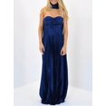 thumbnail image 1 of Navy Blue Strapless Ruched Pleated Maxi Dress With Neck Scarf For Women, 1 of 3