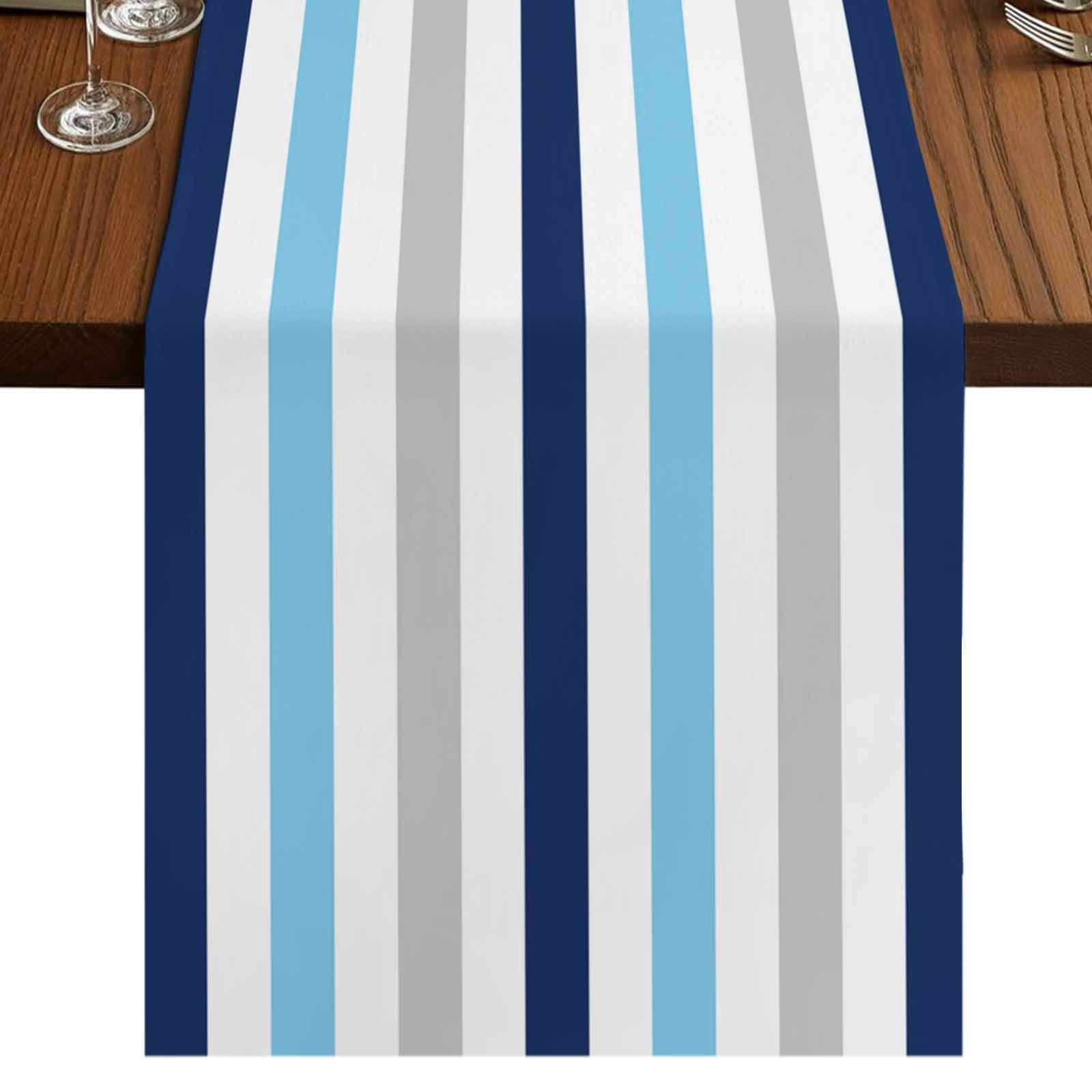 Navy Blue Stripe 36 Inch Table Runner, Ombre Geometric Grey Vertical ...