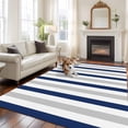 thumbnail image 1 of Navy Blue Stripe Area Rug 5x7 FT, Non Slip Bedroom Throw Carpet, Geometric Grey White Vertical Striped Washable Soft Floor Carpet Non-Shedding Rug for Dining Room Bedside Classroom Desk, 1 of 9