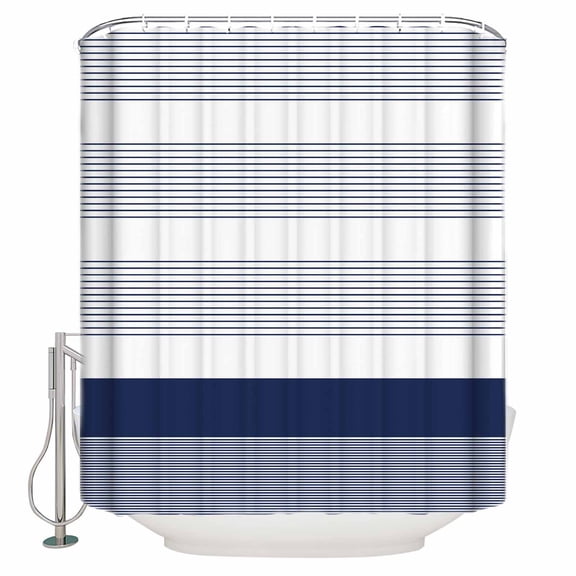 Navy Blue Stripe Bathroom Shower Curtains with 12 Hooks Polyester Waterproof Shower Curtain for Stalls and Bathtubs Modern Rustic Horizontal Blue Striped Decorative Bathroom Curtain 72x72 Inches