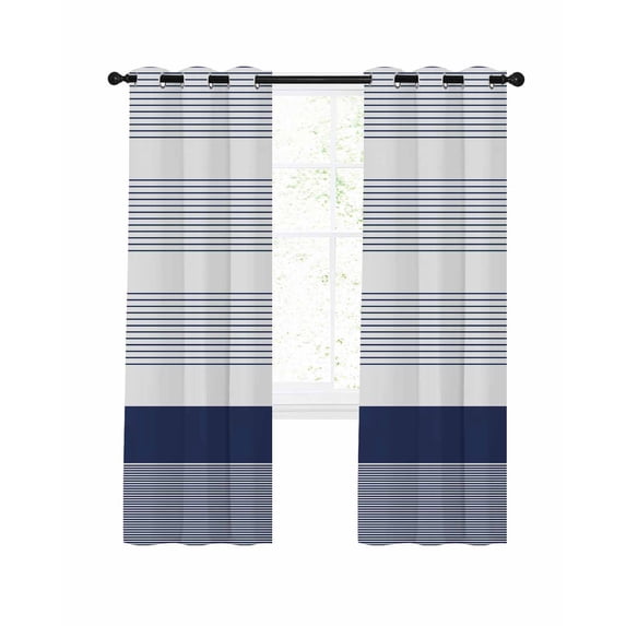 Navy Blue Stripe Blackout Curtains 45 Inches Long for Bedroom, Modern Rustic Horizontal Blue Striped Thermal Insulated Room Darkening Black Out Window Curtain Panels Grommet Drapes for Living Room