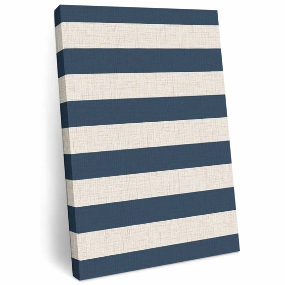 Navy Blue Stripe Canvas Wall Art for Living Room, Minimalist Stripes Nautical Coastal Pattern Poster Print Painting for Desk Vanity Narrow Stair Wall Decoration Wall Pictures Prepare To Hang 8"x10"