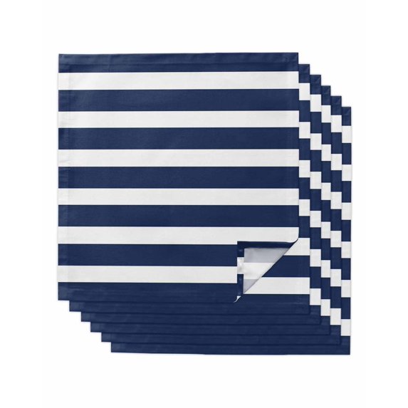 Navy Blue Stripe Cloth Napkins Set of 6 Reusable Dinner Napkins, Modern Simple Geometric White Striped Cocktail Napkin Washable Table Napkins for Wedding/Holiday Party/Baby Shower 20"x20"