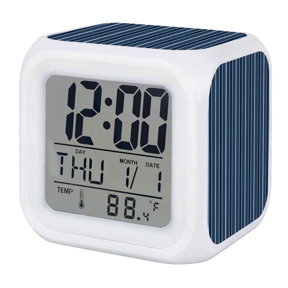 Navy Blue Stripe Digital Alarm Clock for Bedrooms, Smart LED Alarm Clock with 7 Color Changing Night Light, Modern Minimalist Geometric Striped Silent Wake Up Clocks for Sleep Study Cooking 3.2"x3.2"