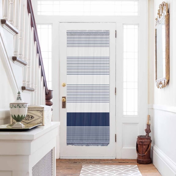 Navy Blue Stripe Door Curtains for Door Window, French Sidelight Front Back Door Curtains With Tieback, Modern Rustic Horizontal Blue Striped Kitchen Rod Pocket Drapes Panel, 25"x72"