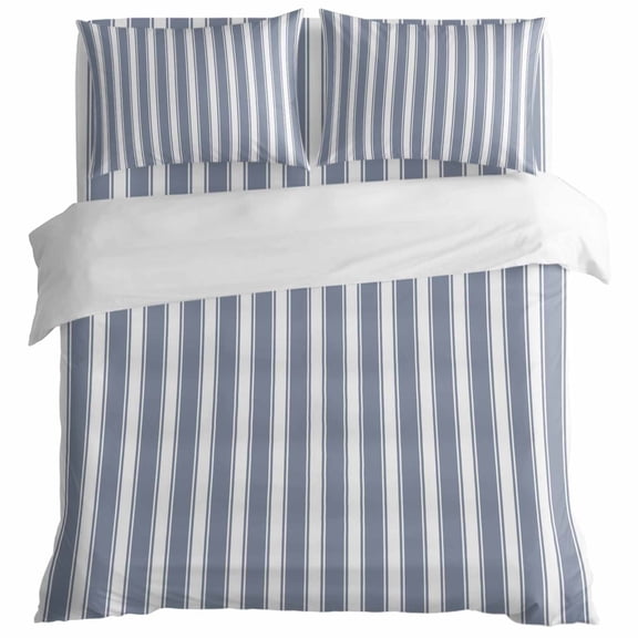 Navy Blue Stripe Duvet Cover Set King Size, Nautical Coastal Ocean Blue Vertical Stripes Lines 4 Piece Bedding Set with Zipper Closure & Corner Ties Soft Breathable Comforter Cover for Bedroom