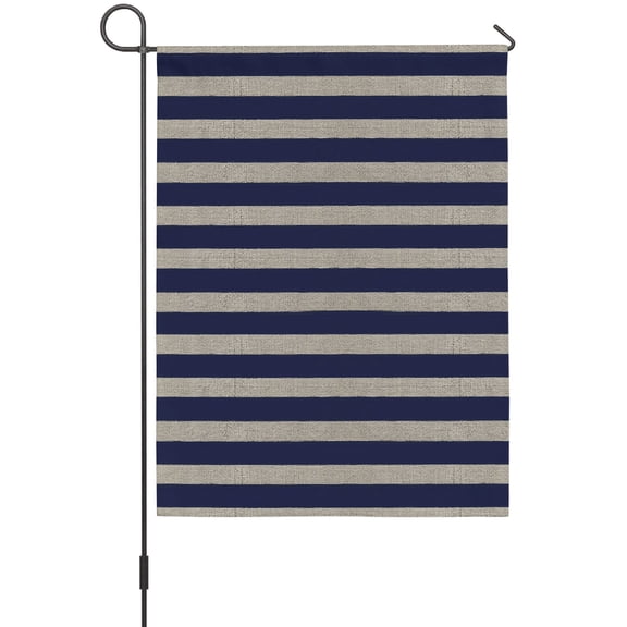 Navy Blue Stripe Garden Flags For Outdoor, Country Vintage Minimalist Nautical Stripe Lines Small Double Side Yard Flags Weather Proof Garden Decor for Lawn Outside Holiday 12 x 18 Inches