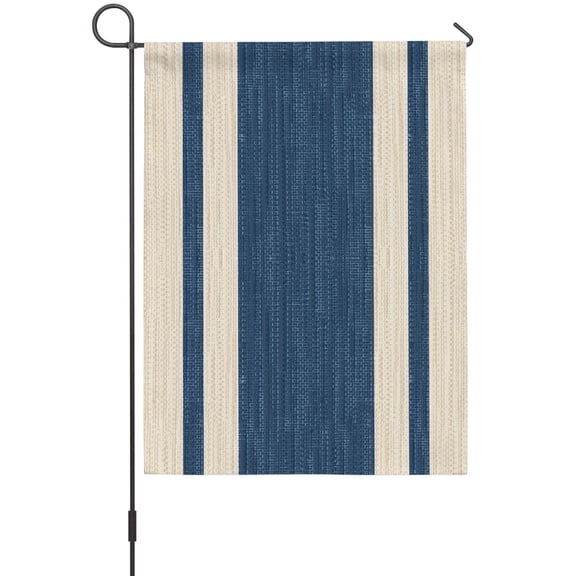 Navy Blue Stripe House Flags For Outdoor, Modern Geometric Classic Linear Slub Fabric Texture Small Double Side Yard Flags Weather Proof House Decor for Lawn Outside Holiday 28 x 40 Inches