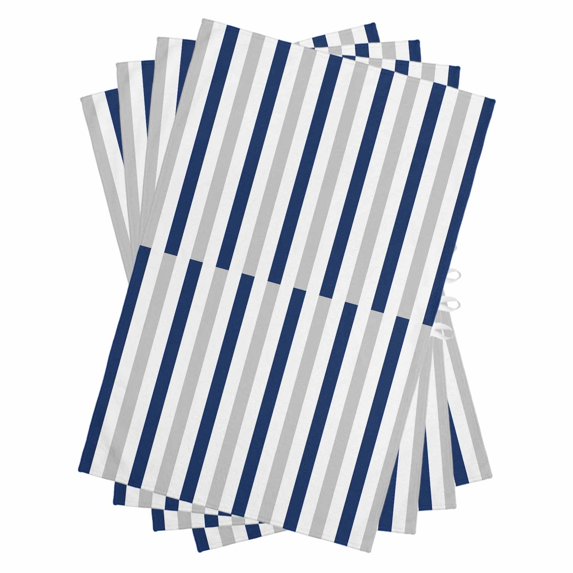 Navy Blue Stripe Kitchen Towels Set of 4, Water Absorbent Dish Towel, Geometric Grey White Vertical Striped Decorative Hand Towels - Quick Drying Cloth for Cooking Baking, 18x28 Inch