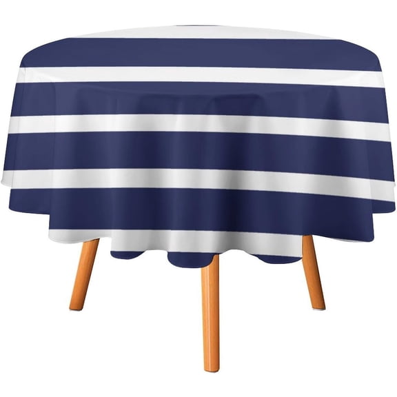 Navy Blue Stripe Modern Monogram Tablecloth Washable Dinng Table Covers Decorative for Kitchen & Table Linens 60" x 60"