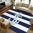 thumbnail image 1 of Navy Blue Stripe Nautical 6x9 Area Rugs, Aqua Anchor Summer Coastal Non-Skid Rubber Backing Large Rectangle Rugs - Living Room Bedroom Home Office, Indoor Floor Mat Carpets Washable Rug, 1 of 9