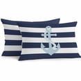 thumbnail image 1 of Navy Blue Stripe Nautical Lumbar Pillow Covers 20x12 Inch Set of 2, Aqua Anchor Summer Coastal Waterproof Outdoor Pillow Covers, Decorative Cushion Pillowcases for Couch, Sofa, Bed, Garden, Patio, 1 of 9