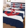 thumbnail image 1 of Navy Blue Stripe Nautical Queen Size Down Alternative Comforter, Lightweight Comforter Quilt Bedding Set with Pillow Shams Red Anchor Summer Coastal All Seasons Bed Comforter Duvet Insert 90"x96", 1 of 7