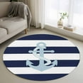 thumbnail image 1 of Navy Blue Stripe Nautical Round Rugs 4ft, Aqua Anchor Summer Coastal Non Slip Washable Rug Runner, Low Pile Indoor Floor Carpet Mat Bathroom Rugs for Living Room, Bedroom, Kids Room, 1 of 9