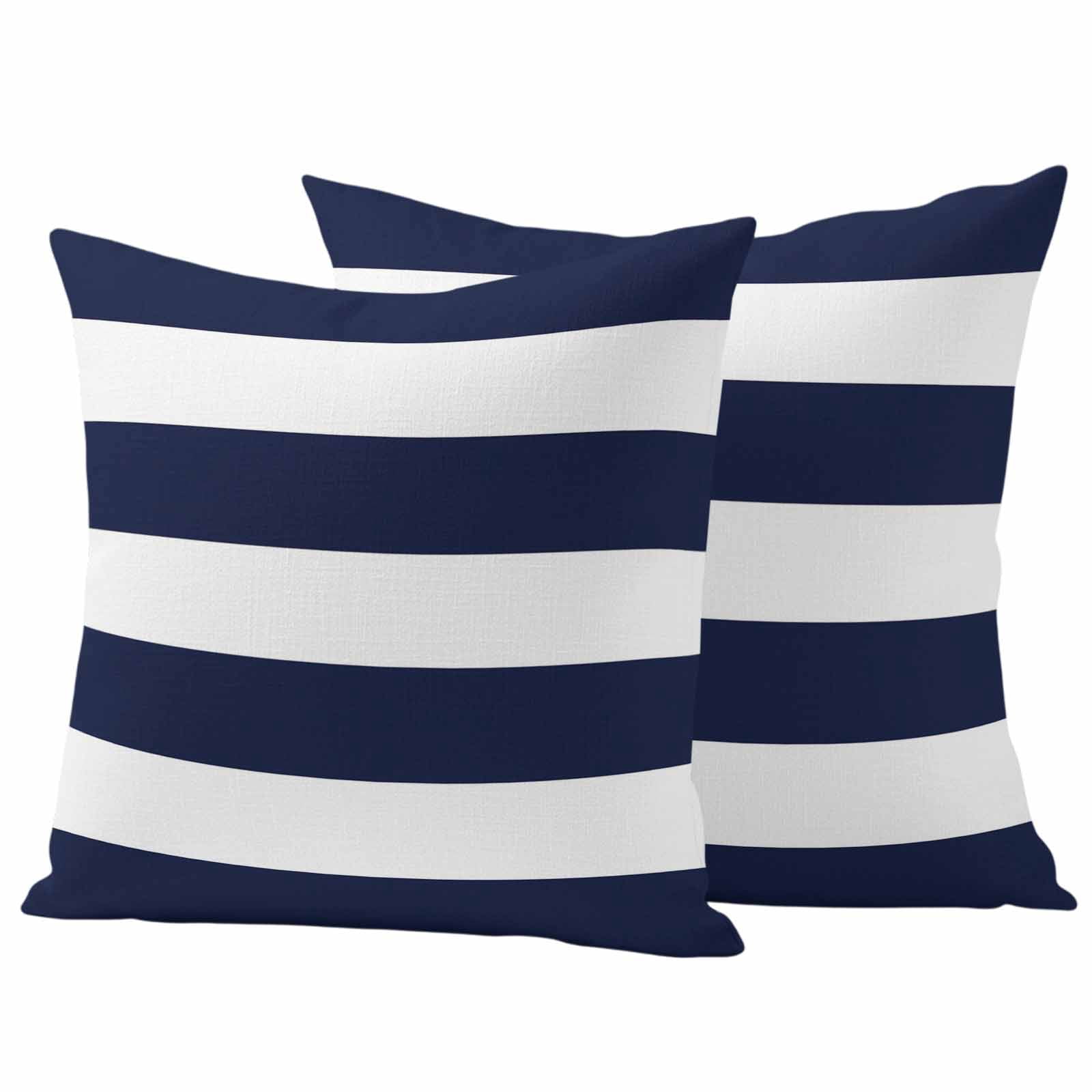Navy Blue Stripe Outdoor Pillow Covers 18"x18" Set of 2, Simple Style White Striped Waterproof Throw Pillow Covers for Patio Furniture, Decorative Cushion Covers for Porch