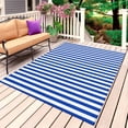 thumbnail image 1 of Navy Blue Stripe Outdoor Rug for Patio/Deck/Porch, Non-Slip Large Area Rug 4 x 6 Ft, Modern White Vertical Striped Geometric Indoor Outdoor Rugs Washable Area Rugs, Camping Rug Carpet Runner, 1 of 8
