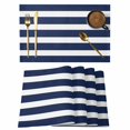 thumbnail image 1 of Navy Blue Stripe Placemats Set of 8, Modern Simple Geometric White Striped Placemats for Dining Table, Place Mats for Kitchen Tabletop, Waterproof Wipeable Dining Table Mats Set, 1 of 9