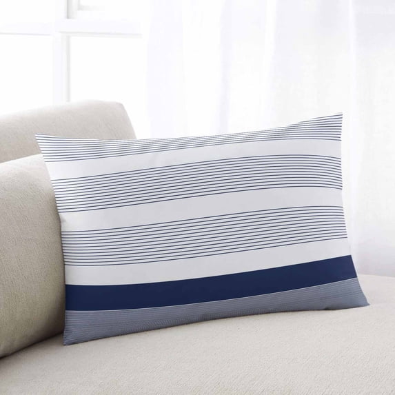 Navy Blue Stripe Queen Size Pillow Cover, Pillowcase Protectors with Zipper, Breathable Decorative Throw Pillow Case Cover, Modern Rustic Horizontal Blue Striped Pillow Shams for Couch Sofa 20x30Inch