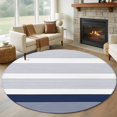thumbnail image 1 of Navy Blue Stripe Round Area Rug 6 FT, Non Slip Bedroom Rugs, Modern Rustic Horizontal Blue Striped Washable Soft Circular Carpet Non-Shedding Floor Mat for Kitchen Dining Room Home Office Kids Room, 1 of 8